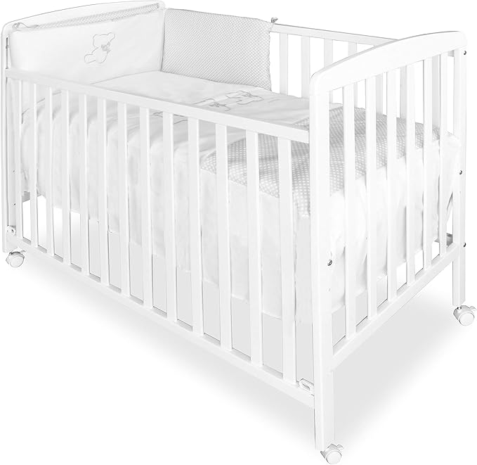 Cuna de madera de 120 x 60 cm en color blanco con lateral abatible