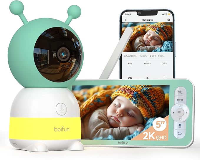 Cámara de vigilancia de bebé 2K con visión nocturna y luz nocturna infantil
