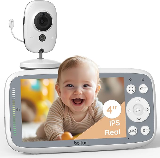 Cámara de vigilancia de bebé sin WiFi con visión nocturna invisible y pantalla IPS de 4 pulgadas