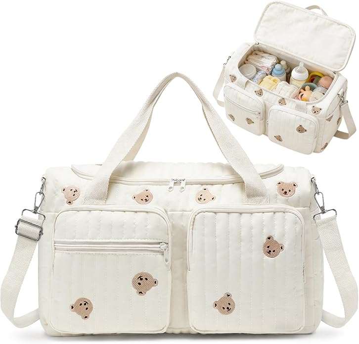 Bolsa cambiadora de pañales para bebé bordada de algodón