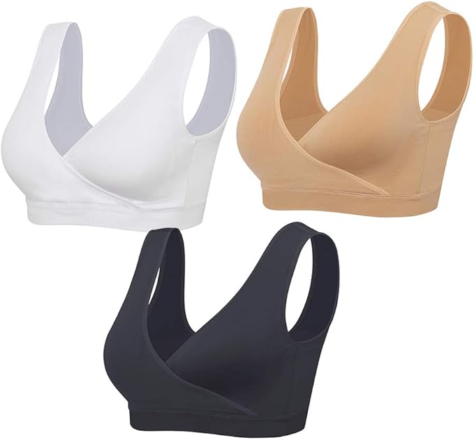 Pack de 3 sujetadores de lactancia sin alambres con cruce frontal