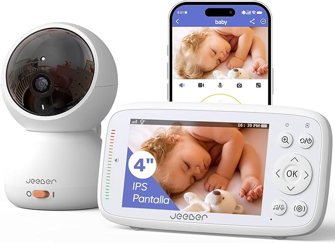 Cámara de vigilancia de bebé con app móvil y pantalla IPS de 4 pulgadas