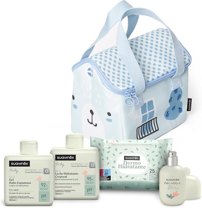 Canastilla regalo de bebé recién nacido con cosmética pediátrica y neverita