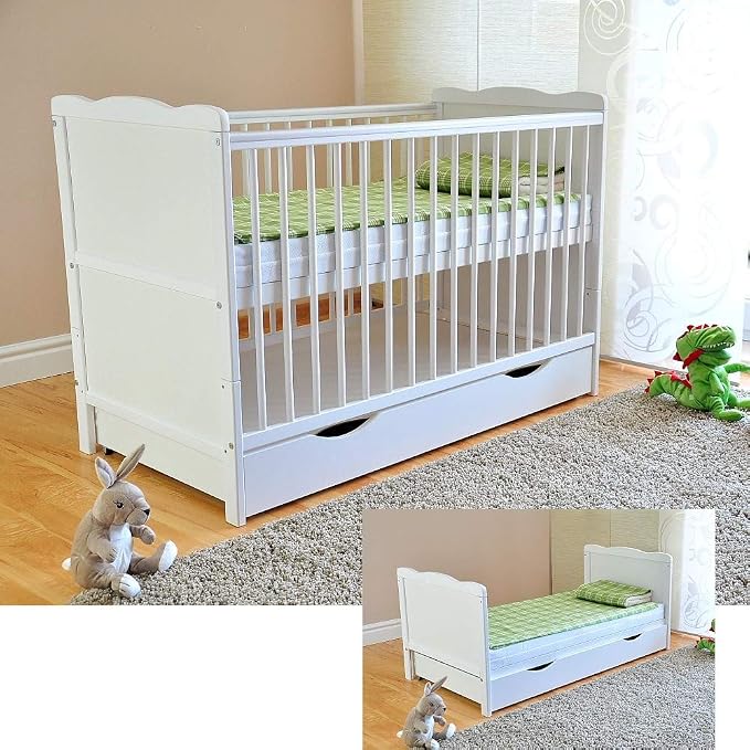 Cuna con cajón y tapa convertible en cama infantil con colchón incluido