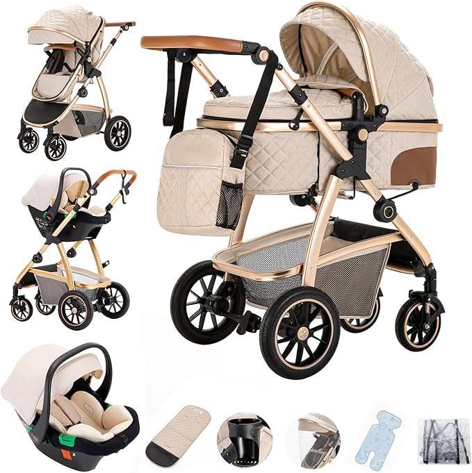 Carrito de bebé 3 en 1 con silla de auto y marco de aluminio