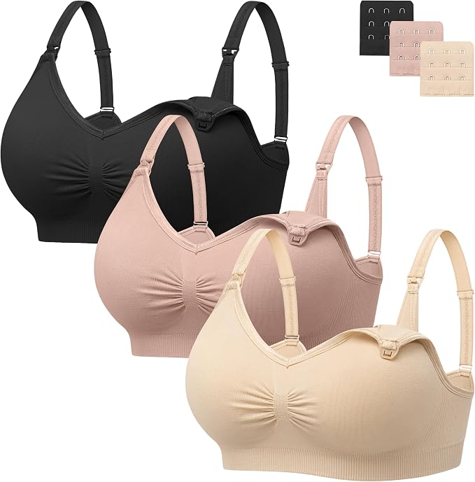 Pack de 3 sujetadores de lactancia sin aros con clip ropa premamá embarazo